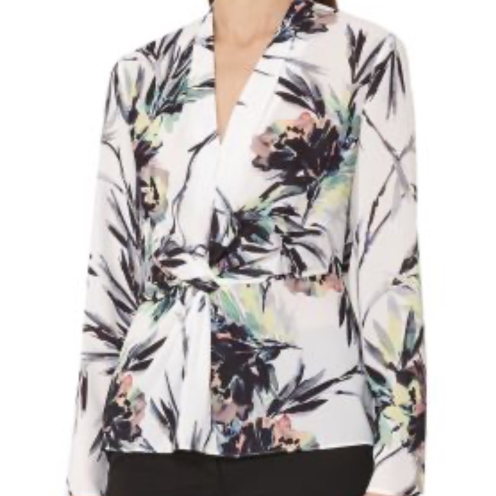 REISS Maria Twist-Front Floral-Print V-Neck Long Sleeve Top - Picture 9 of 10